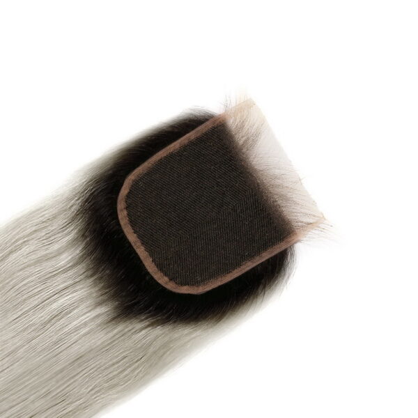 4X4 1B/Green Grey Color Virgin Hair Natural Straight Lace Closure - Image 4